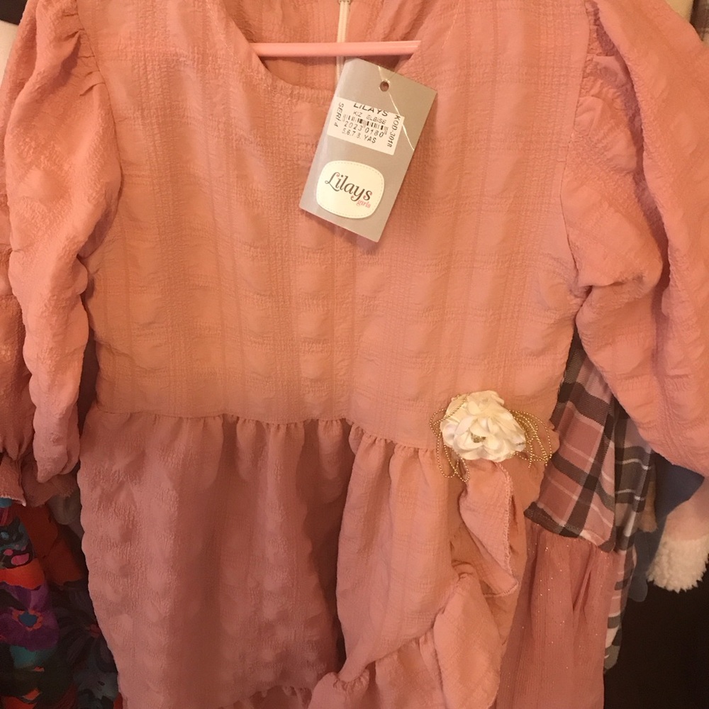 Lilays Blush Dress with Floral Detail fits, 5,6,7,8, yo girl